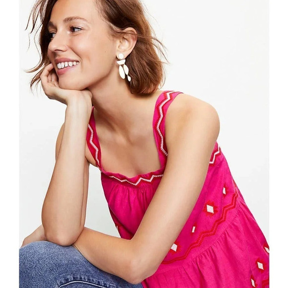 LOFT Women's Pink Embroidered Tiered Cami Size XS - Picture 2 of 11
